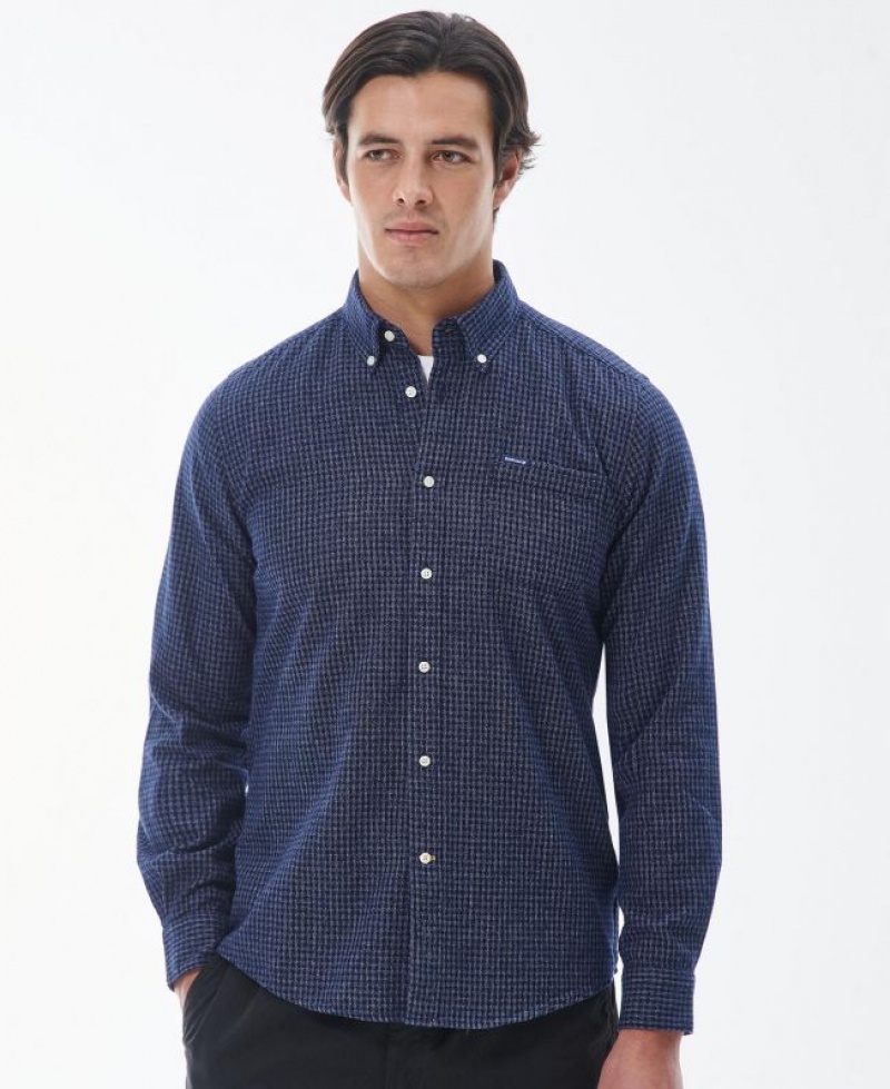 Navy Men Barbour Geston Tailored Shirts | US-6034CQMHG