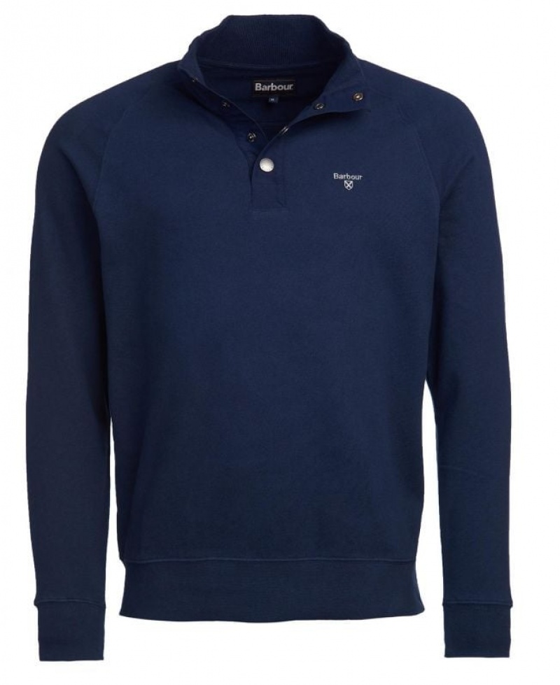 Navy Men Barbour Half Snap Sweatshirt | US-5102LDUMF