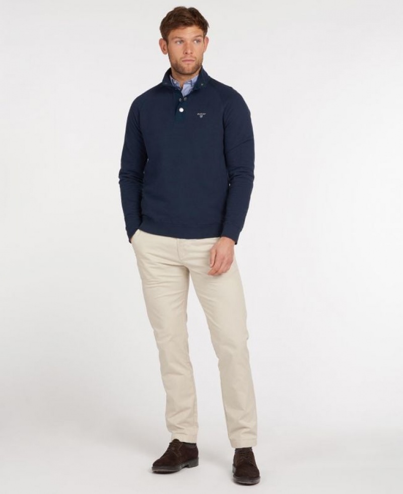 Navy Men Barbour Half Snap Sweatshirt | US-5102LDUMF