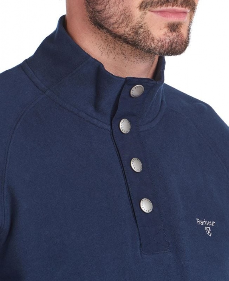 Navy Men Barbour Half Snap Sweatshirt | US-5102LDUMF