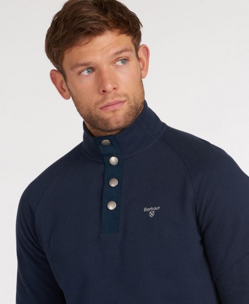 Navy Men Barbour Half Snap Sweatshirt | US-5102LDUMF