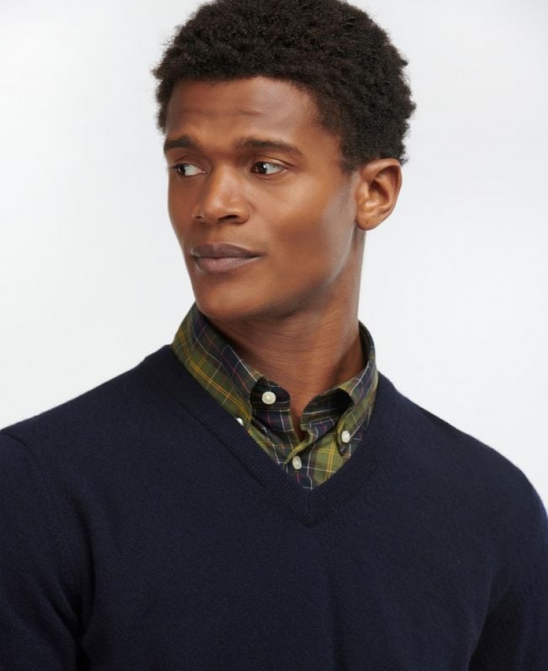 Navy Men Barbour Harrow V Neck Sweater | US-6302MLFDR