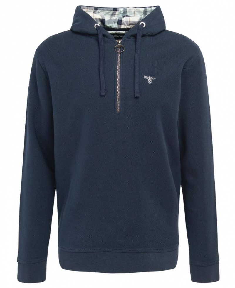 Navy Men Barbour Haverigg Half Zip Hoodie | US-5732MYNPW