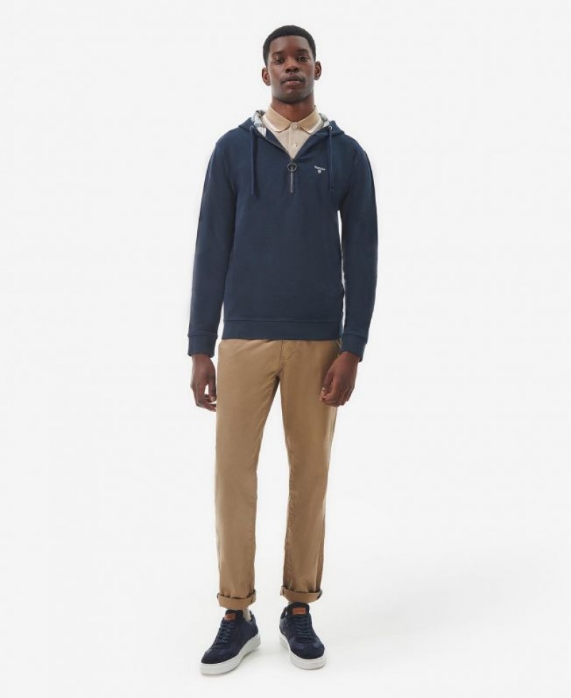 Navy Men Barbour Haverigg Half Zip Hoodie | US-5732MYNPW