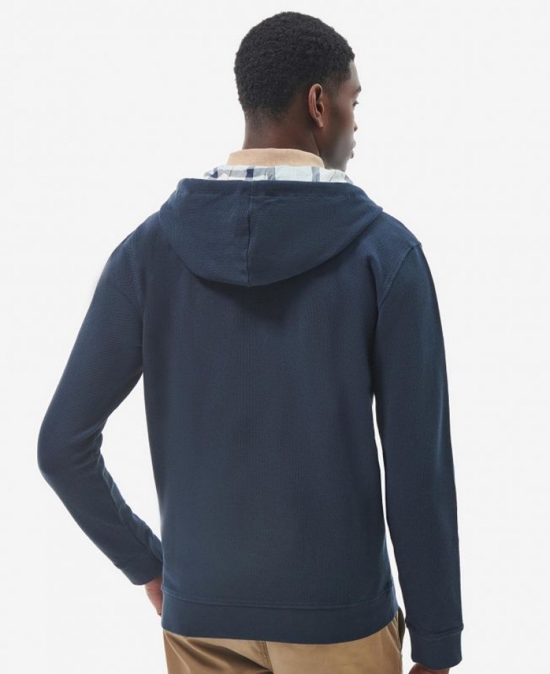 Navy Men Barbour Haverigg Half Zip Hoodie | US-5732MYNPW