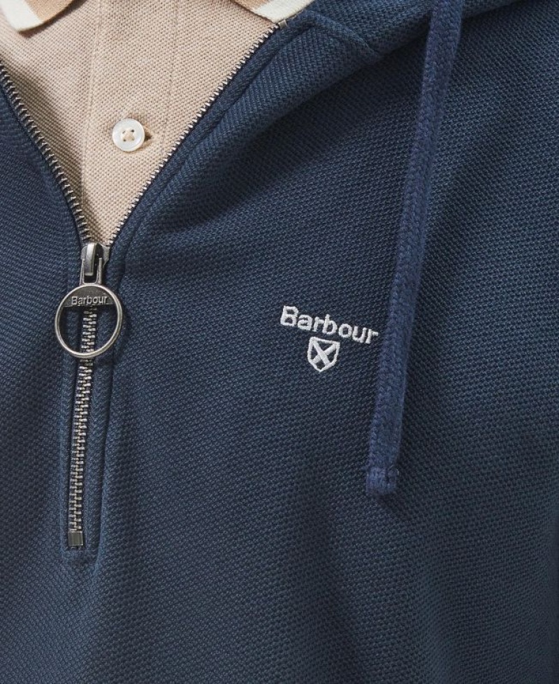 Navy Men Barbour Haverigg Half Zip Hoodie | US-5732MYNPW