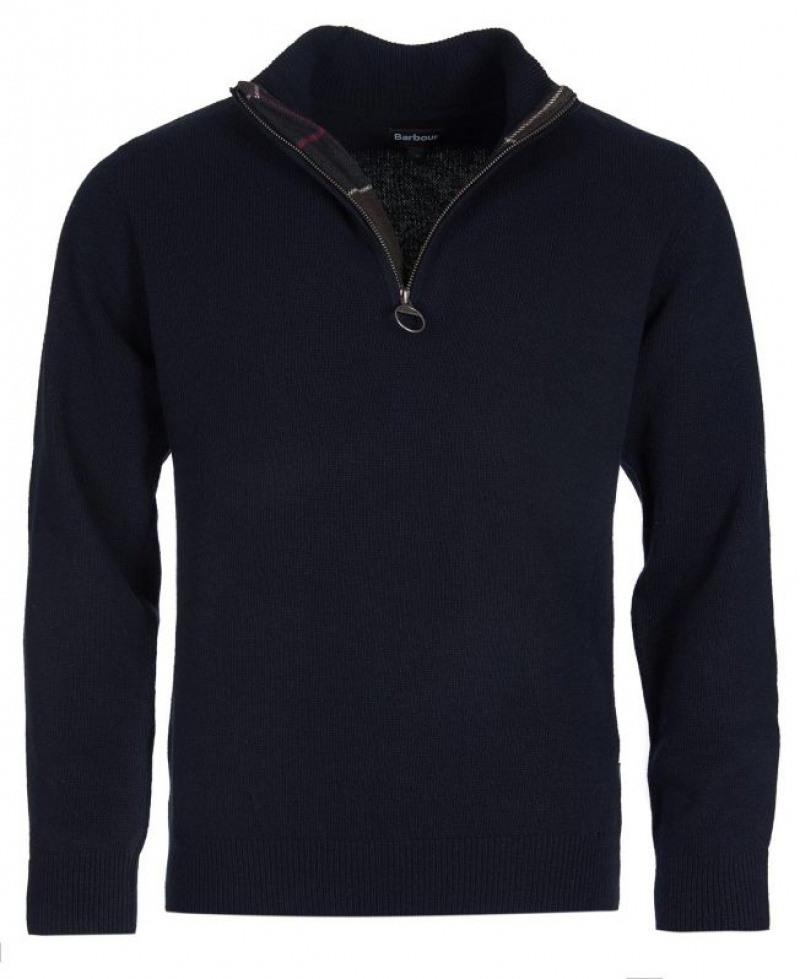 Navy Men Barbour Holden Half Zip Sweater | US-8935UGAQP