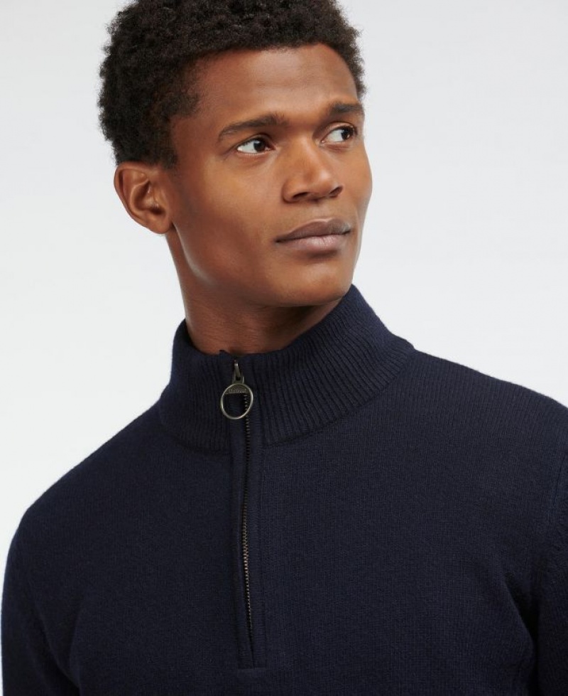 Navy Men Barbour Holden Half Zip Sweater | US-8935UGAQP