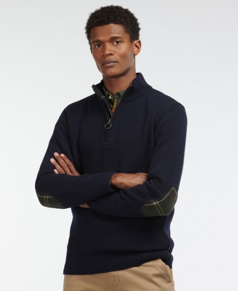 Navy Men Barbour Holden Half Zip Sweater | US-8935UGAQP