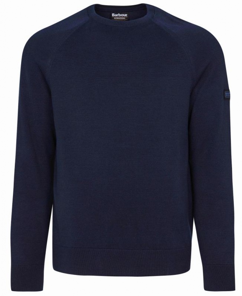 Navy Men Barbour International Cotton Crew Neck Sweater | US-1504DEUQC