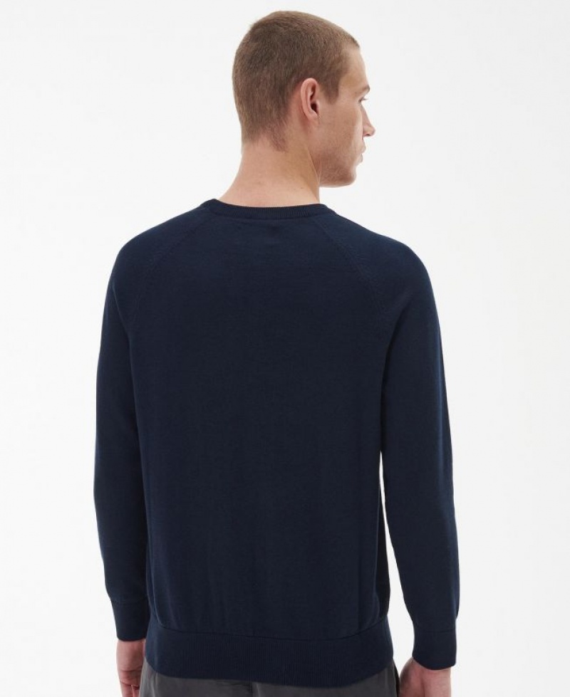 Navy Men Barbour International Cotton Crew Neck Sweater | US-1504DEUQC