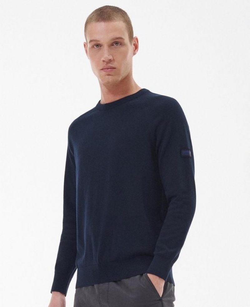 Navy Men Barbour International Cotton Crew Neck Sweater | US-1504DEUQC