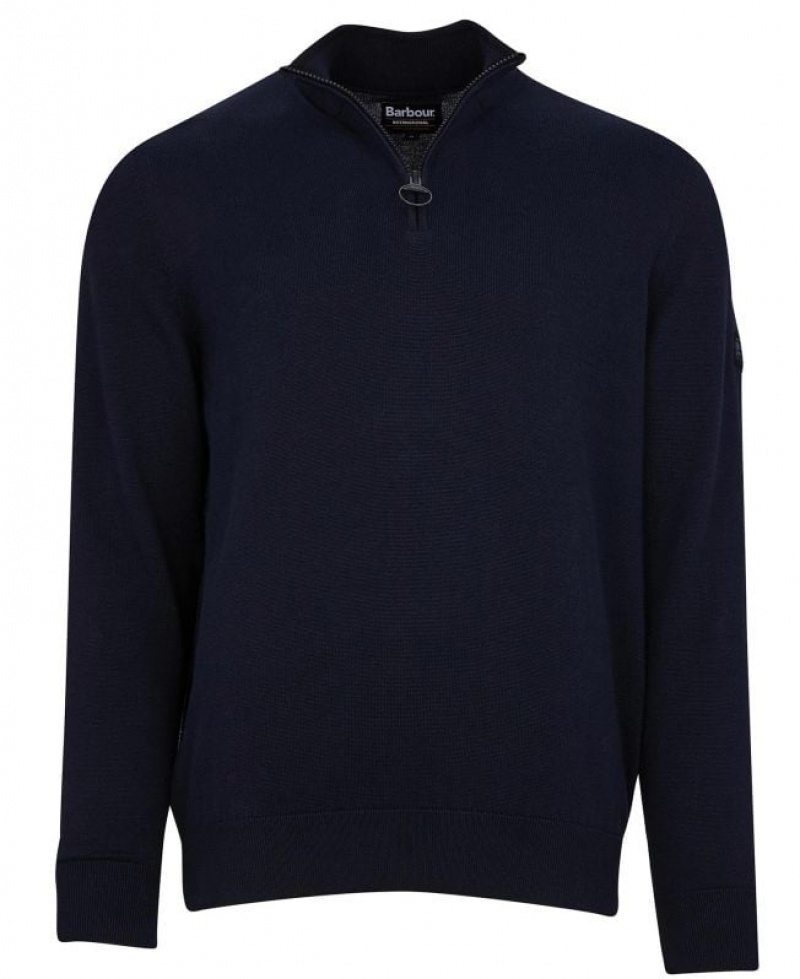 Navy Men Barbour International Cotton Half Zip Sweater | US-9482GTVXO