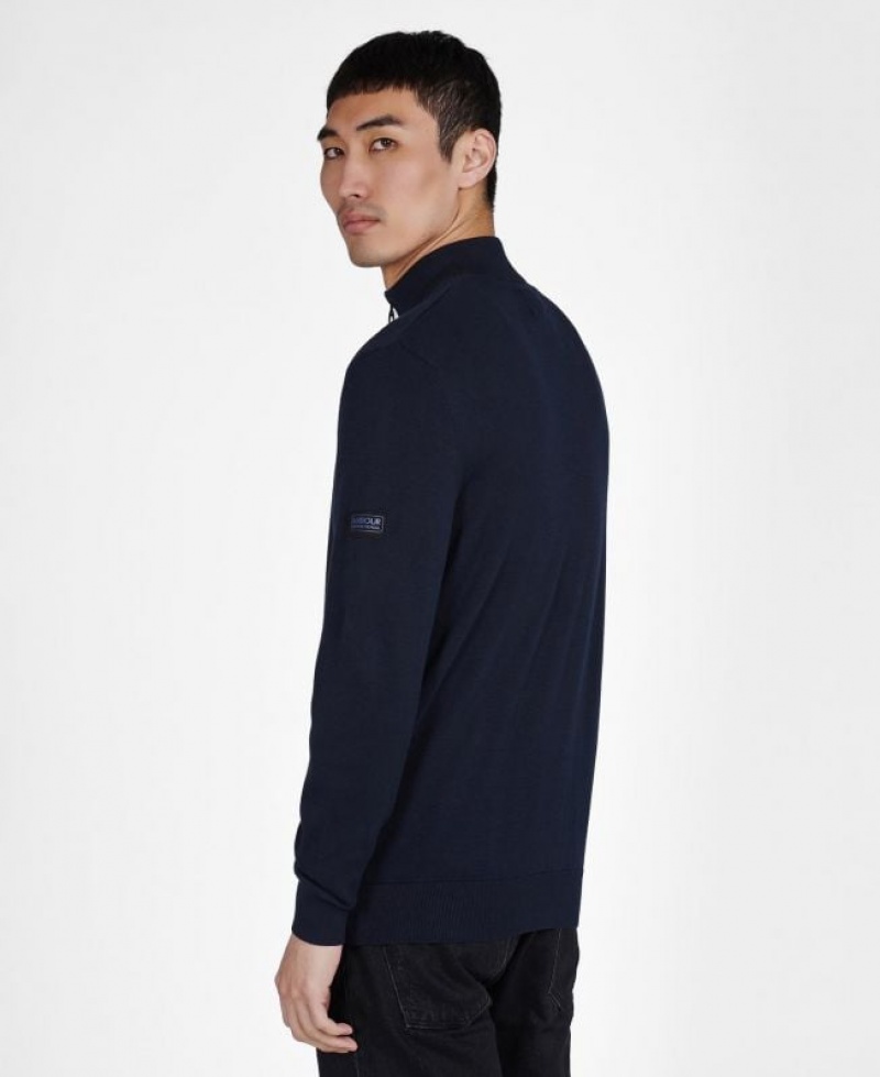 Navy Men Barbour International Cotton Half Zip Sweater | US-9482GTVXO