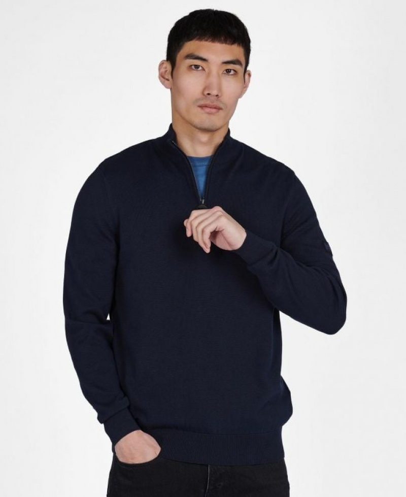 Navy Men Barbour International Cotton Half Zip Sweater | US-9482GTVXO