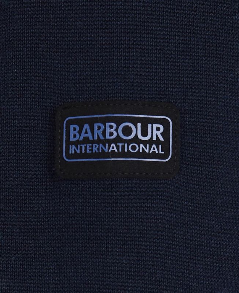 Navy Men Barbour International Cotton Half Zip Sweater | US-9482GTVXO