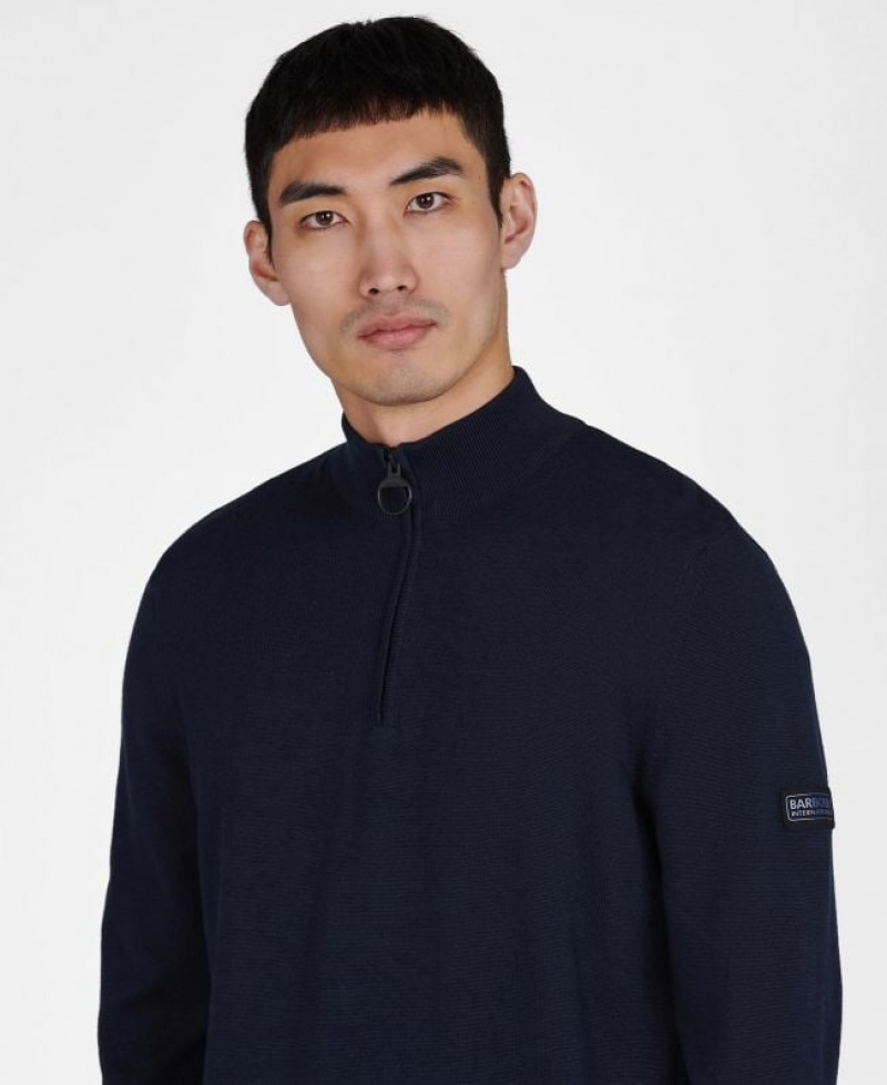 Navy Men Barbour International Cotton Half Zip Sweater | US-9482GTVXO