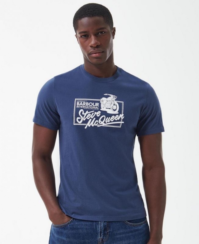 Navy Men Barbour International Eddie T-Shirts | US-6315SHEYC