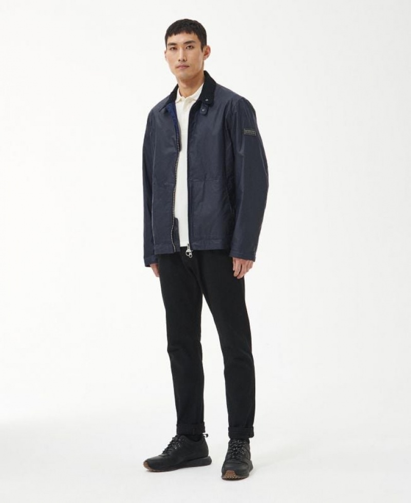 Navy Men Barbour International Edmound Waxed Jacket | US-7243TFPVB