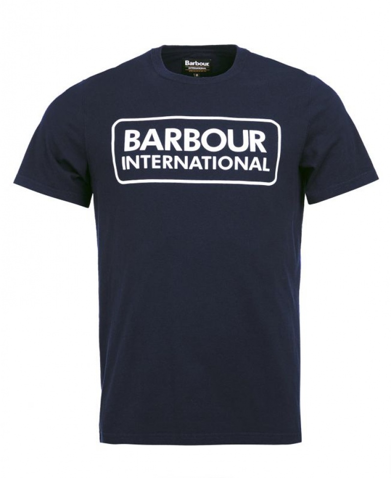 Navy Men Barbour International Essential Large Logo T-Shirts | US-3629EUPOS