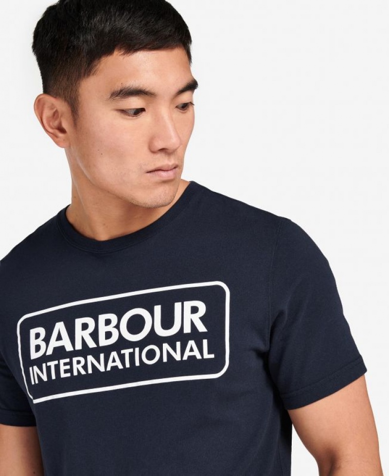 Navy Men Barbour International Essential Large Logo T-Shirts | US-3629EUPOS