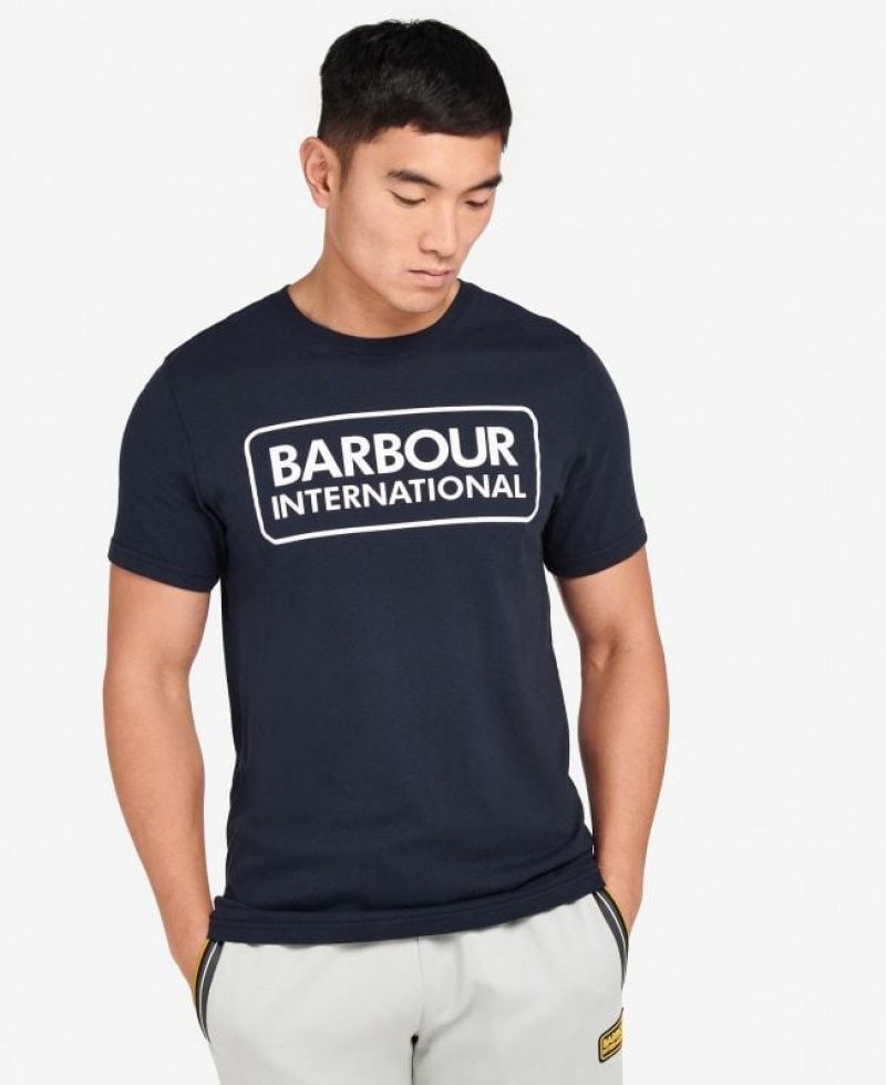 Navy Men Barbour International Essential Large Logo T-Shirts | US-3629EUPOS