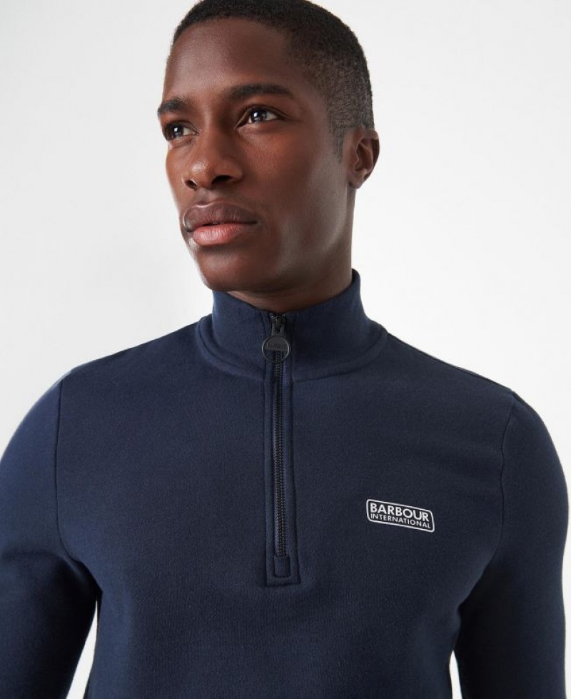 Navy Men Barbour International Essential Half Zip Sweatshirt | US-0356GCJBL