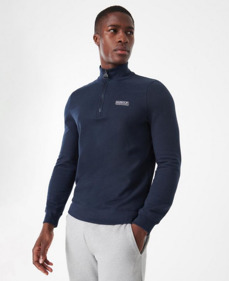 Navy Men Barbour International Essential Half Zip Sweatshirt | US-0356GCJBL