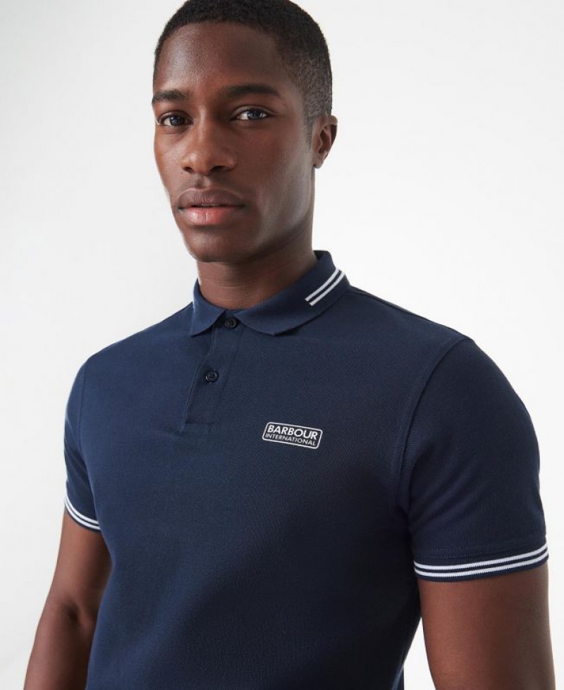 Navy Men Barbour International Essential Tipped Polo Shirt | US-5978ZXBML