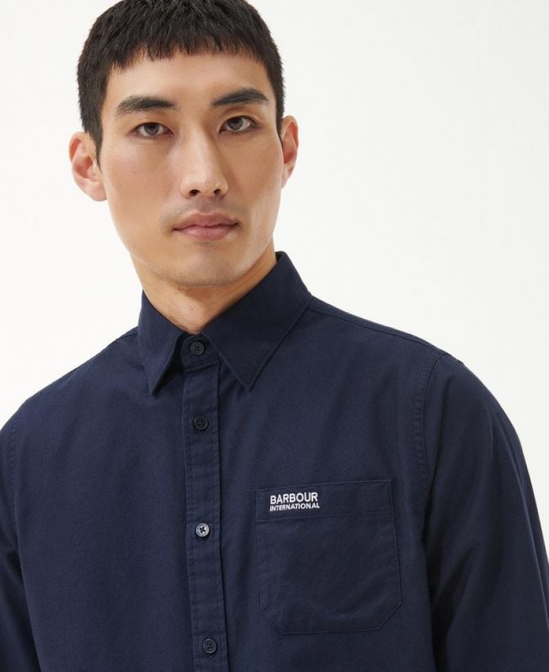 Navy Men Barbour International Kinetic Tailored Shirts | US-0862ICRPK