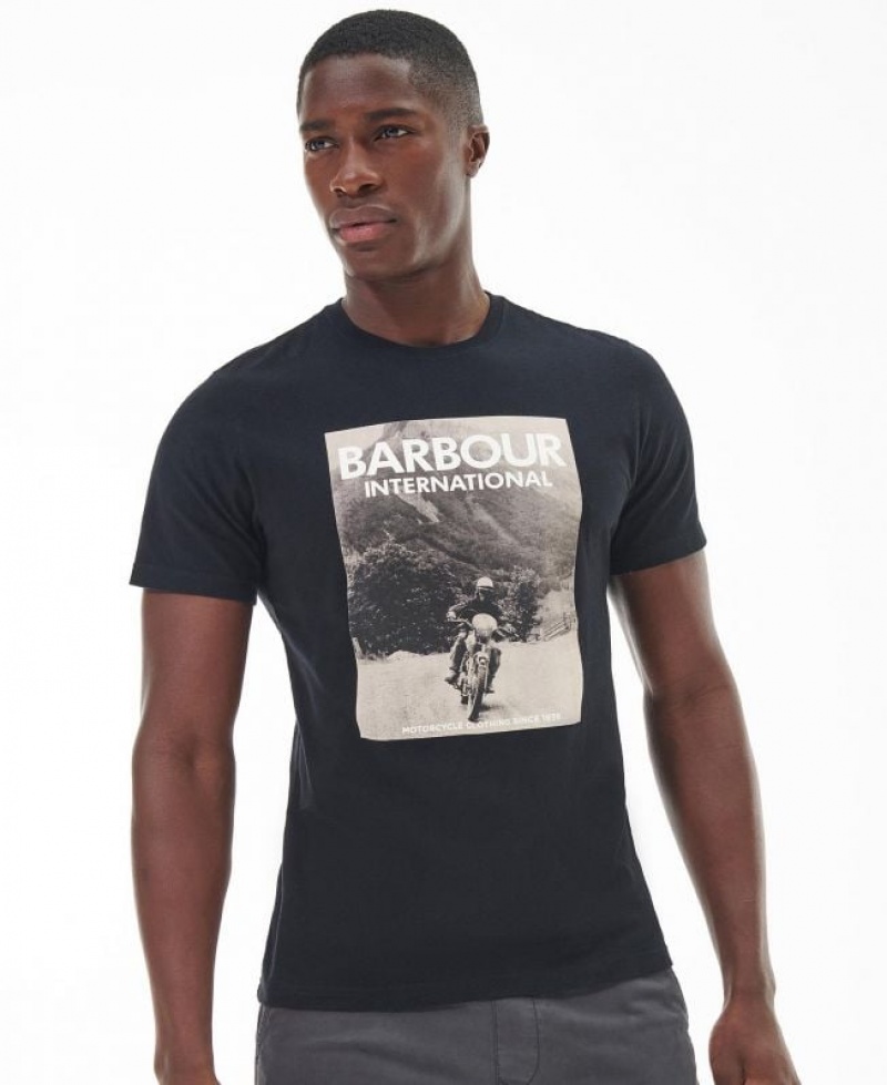 Navy Men Barbour International Race T-Shirts | US-6129VCXJU