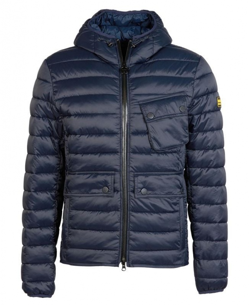 Navy Men Barbour International Racer Ouston Hooded Quilted Jacket | US-9108RBNUV