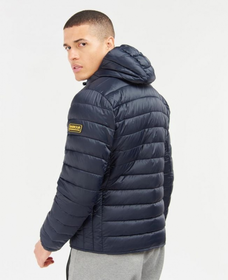 Navy Men Barbour International Racer Ouston Hooded Quilted Jacket | US-9108RBNUV