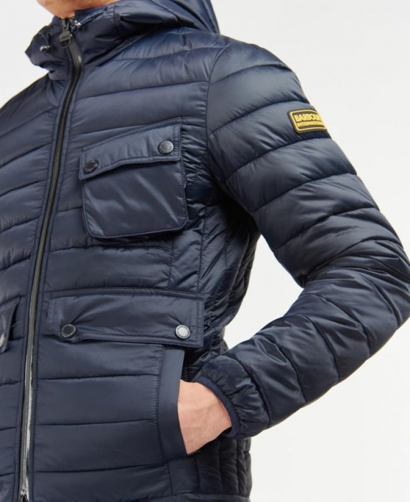 Navy Men Barbour International Racer Ouston Hooded Quilted Jacket | US-9108RBNUV