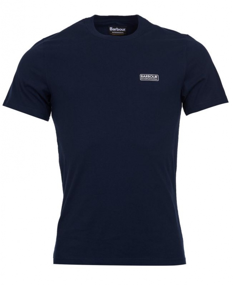 Navy Men Barbour International Small Logo T-Shirts | US-5329HGNTS