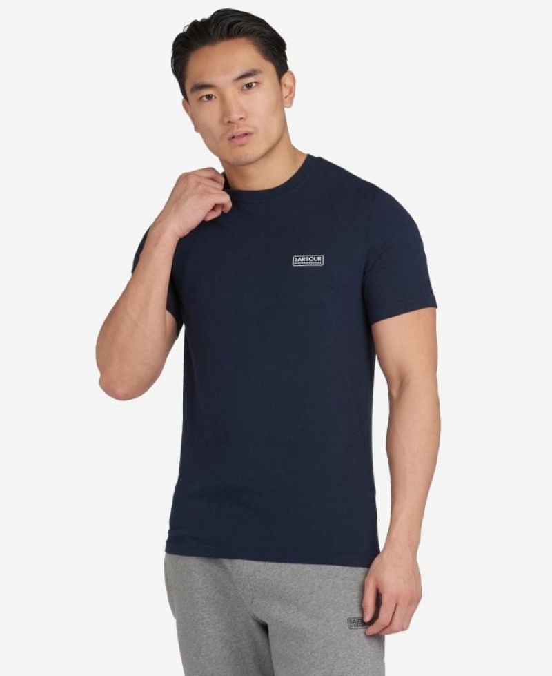 Navy Men Barbour International Small Logo T-Shirts | US-5329HGNTS