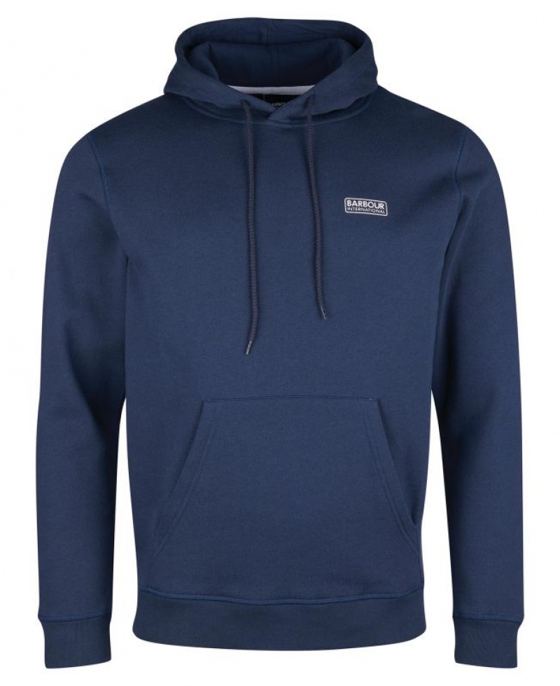 Navy Men Barbour International Small Logo Hoodie | US-7643QFGMR