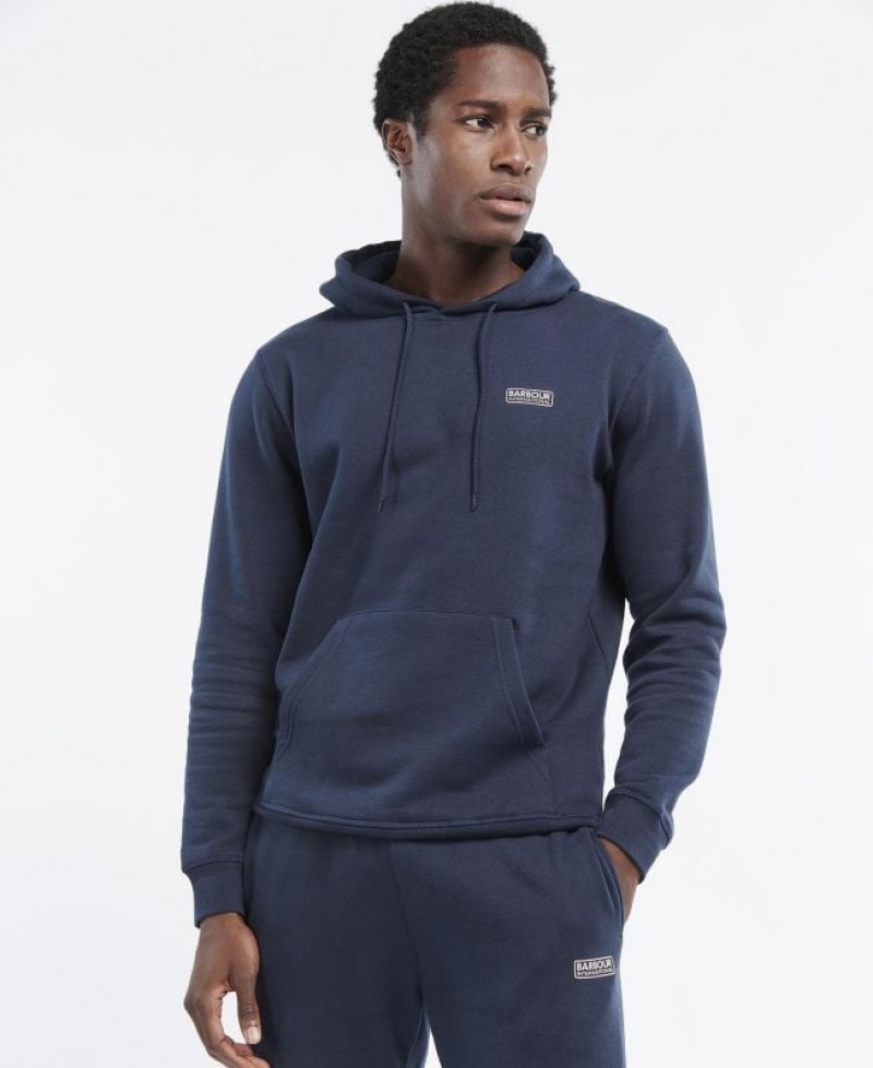 Navy Men Barbour International Small Logo Hoodie | US-7643QFGMR