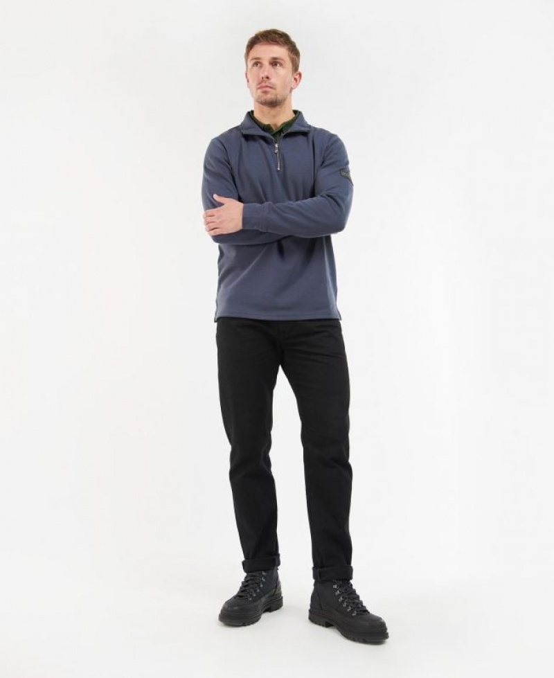 Navy Men Barbour International Sprint Half Zip Sweatshirt | US-7891FDBZX