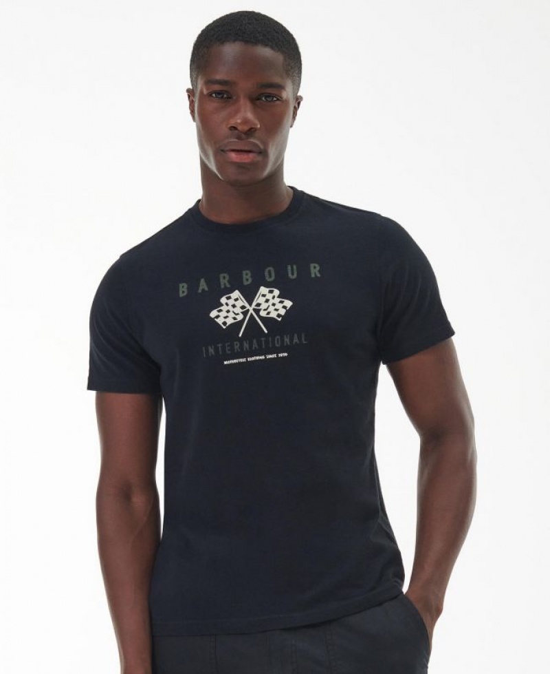 Navy Men Barbour International Victory T-Shirts | US-2904SQEML