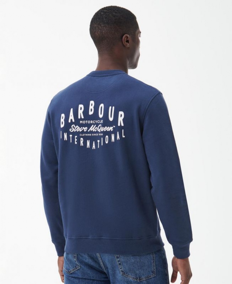 Navy Men Barbour International Watch Crew Neck Sweatshirt | US-7482IUSLH