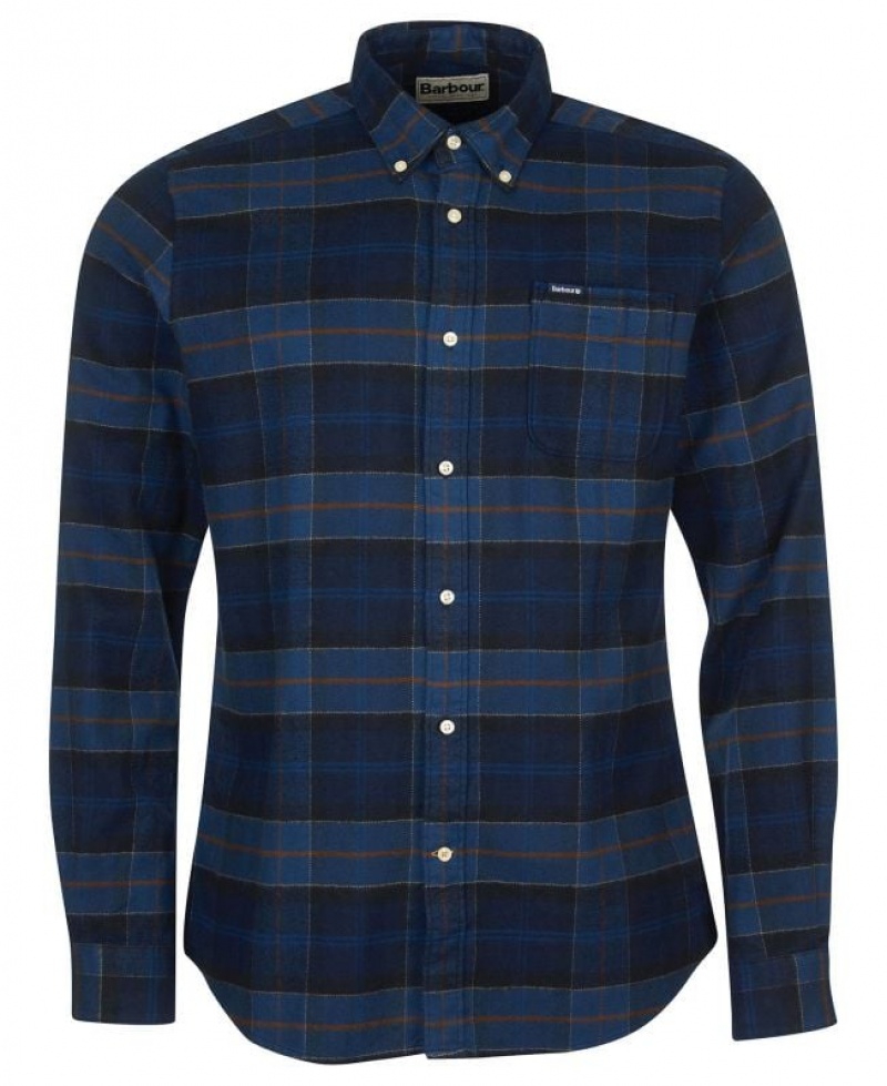 Navy Men Barbour Kyeloch Tailored Shirts | US-9148ZMYBX