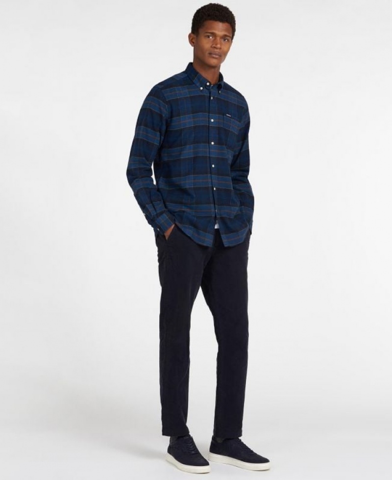 Navy Men Barbour Kyeloch Tailored Shirts | US-9148ZMYBX