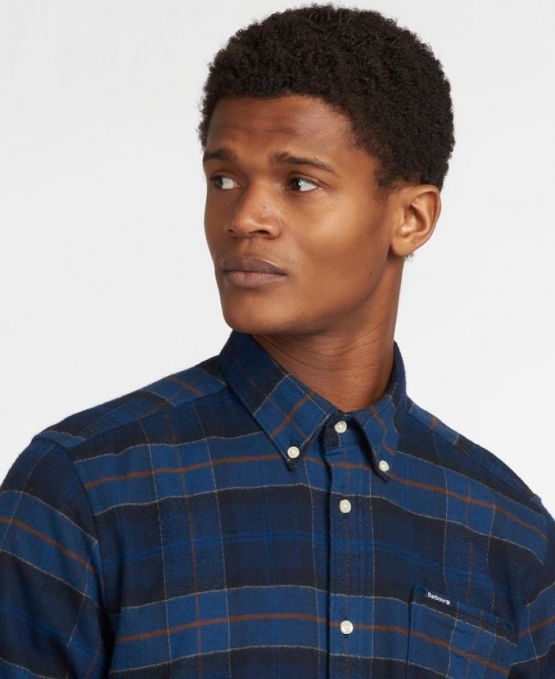 Navy Men Barbour Kyeloch Tailored Shirts | US-9148ZMYBX