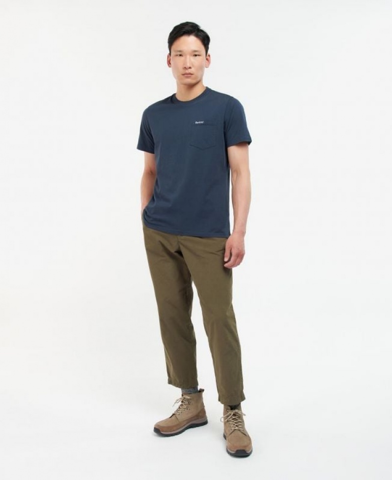 Navy Men Barbour Langdon Pocket T-Shirts | US-2180OXSWA