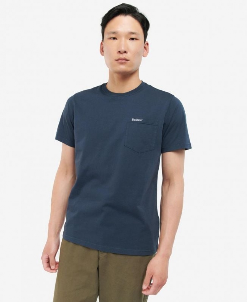 Navy Men Barbour Langdon Pocket T-Shirts | US-2180OXSWA