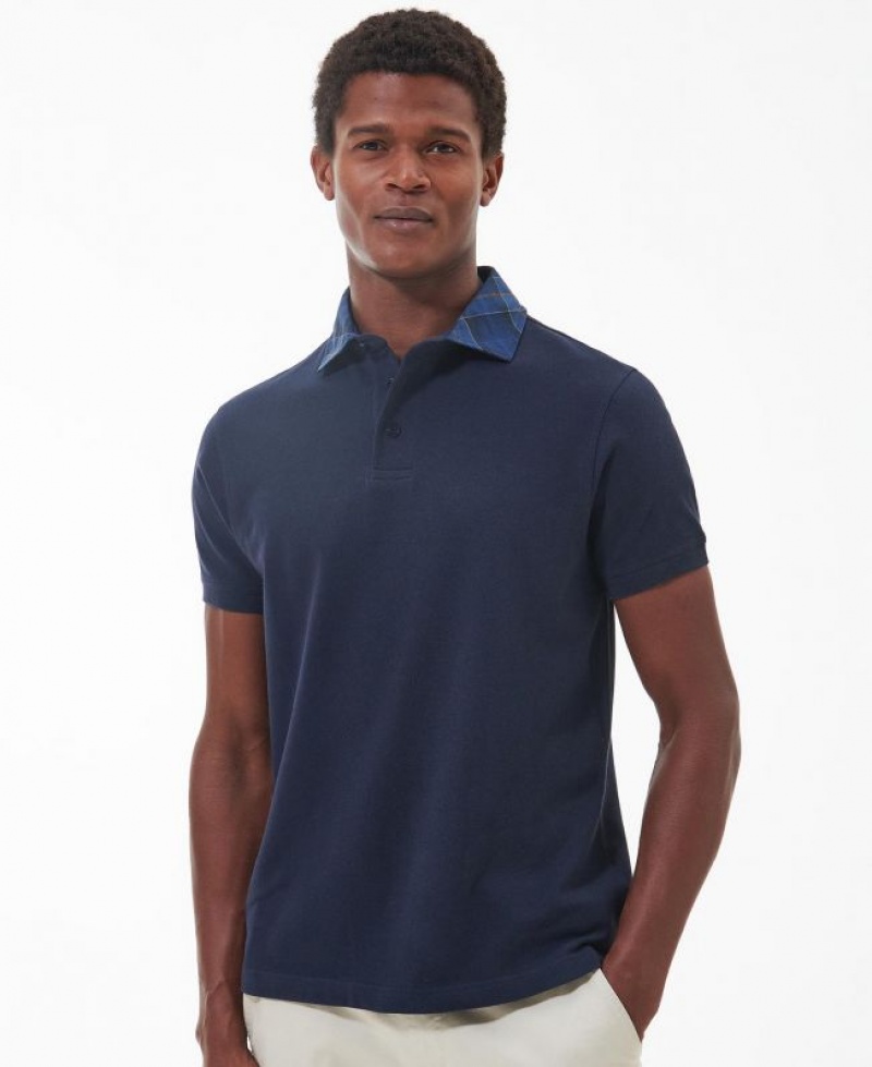 Navy Men Barbour Lindale Polo Shirt | US-4967DYHIZ