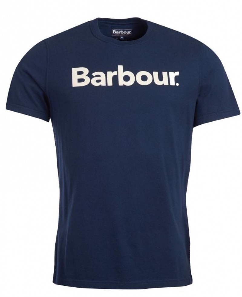 Navy Men Barbour Logo T-Shirts | US-5062OVLRJ