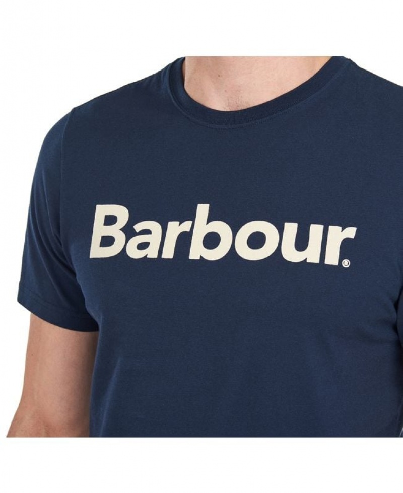 Navy Men Barbour Logo T-Shirts | US-5062OVLRJ