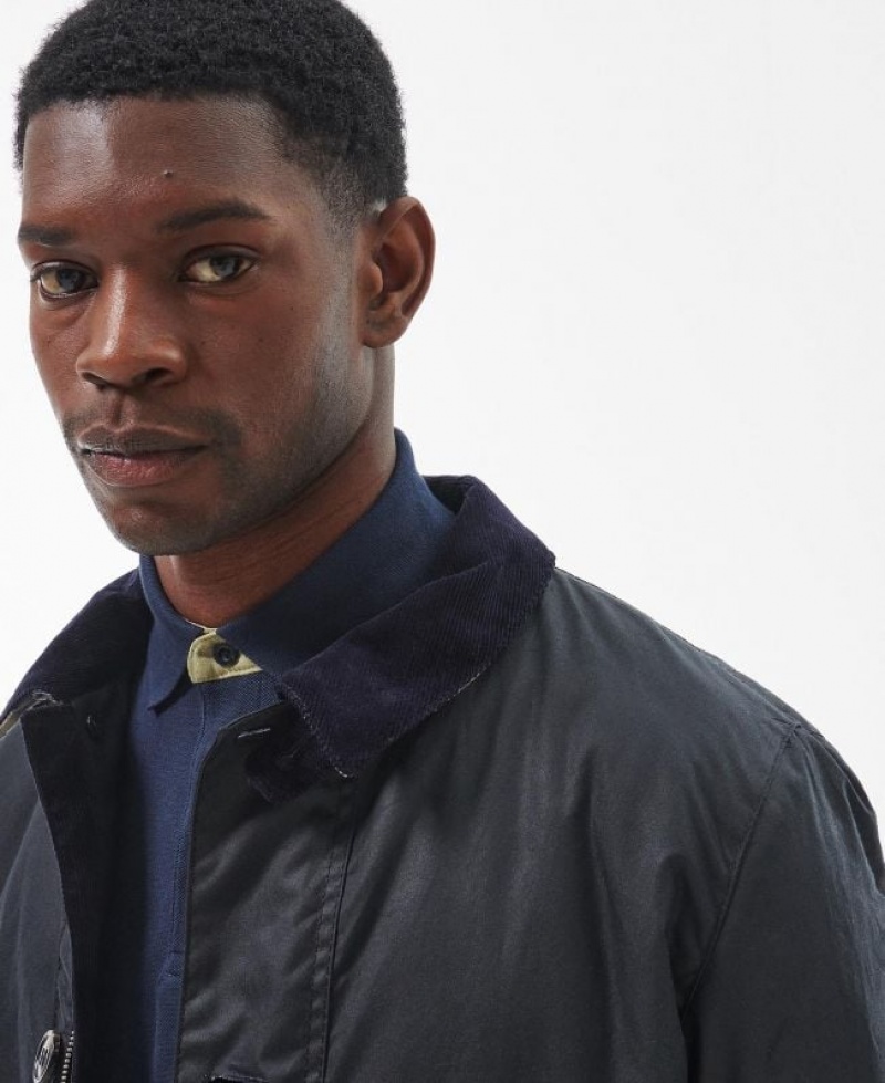 Navy Men Barbour Mac Waxed Jacket | US-1062TXNBM